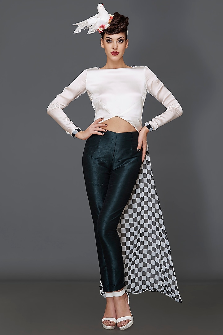 White & Green Pant Set by The Circus by Sana Shah Bhattad