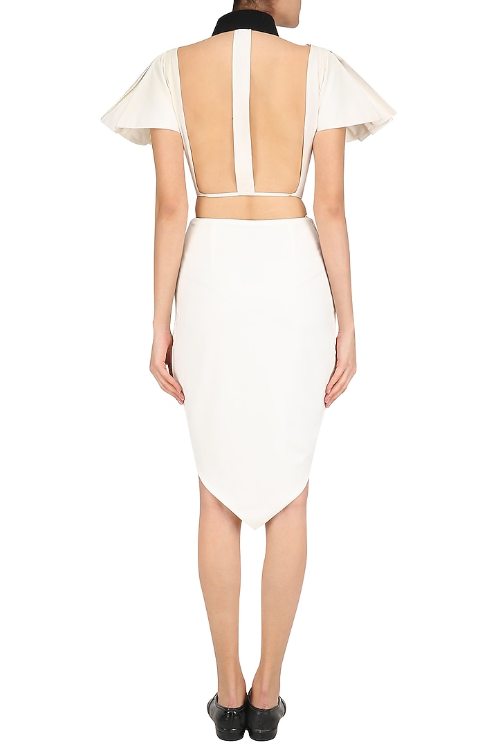 White peplum sleeves crop top and petal skirt set available only at Pernia's Pop Up Shop.