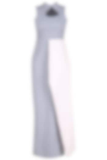 Grey and powder pink peplum bow maxi dress available only at Pernia's Pop Up Shop.