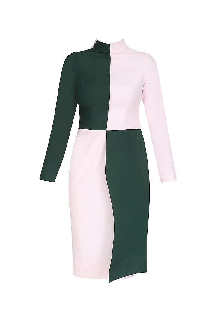 Emerald Green and Powder Pink Color Block Dress by The Circus by Sana Shah Bhattad