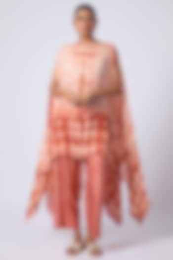 Red Silk Georgette Tie-Dye Printed Kaftan Set by CoralbySeema at Pernia's Pop Up Shop