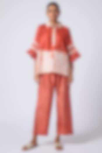 Red Pure Silk Hand-Dyed & Embroidered Oversized Kaftan by CoralbySeema at Pernia's Pop Up Shop