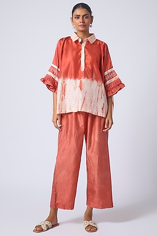 Red Pure Silk Hand-Dyed & Embroidered Oversized Kaftan by CoralbySeema
