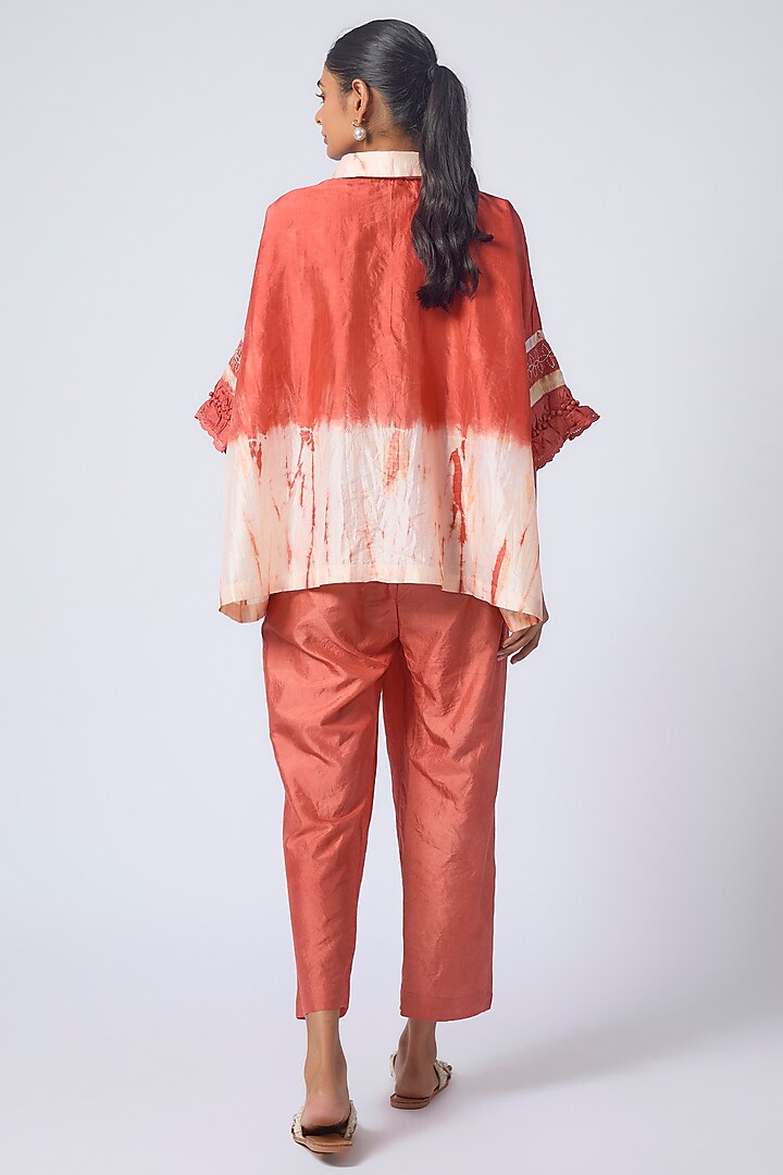 Red Pure Silk Hand-Dyed & Embroidered Oversized Kaftan by CoralbySeema at Pernia's Pop Up Shop