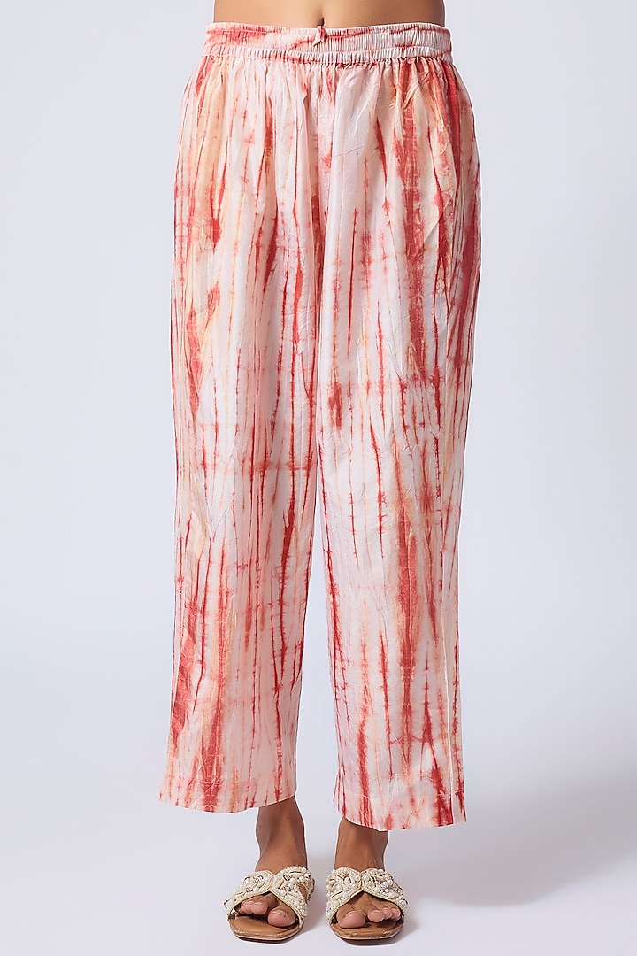 Red Pure Silk Tie-Dye & Embroidered Kaftan Set by CoralbySeema at Pernia's Pop Up Shop