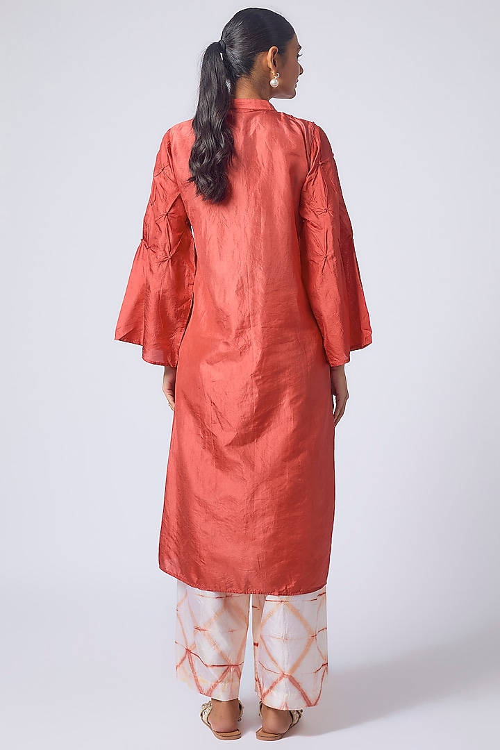 Red Mulberry Silk Dye Printed Kurta Set by CoralbySeema at Pernia's Pop Up Shop