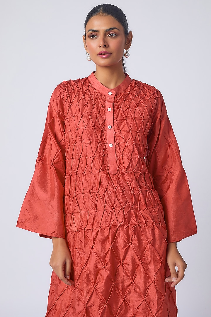 Red Mulberry Silk Dye Printed Kurta Set by CoralbySeema at Pernia's Pop Up Shop