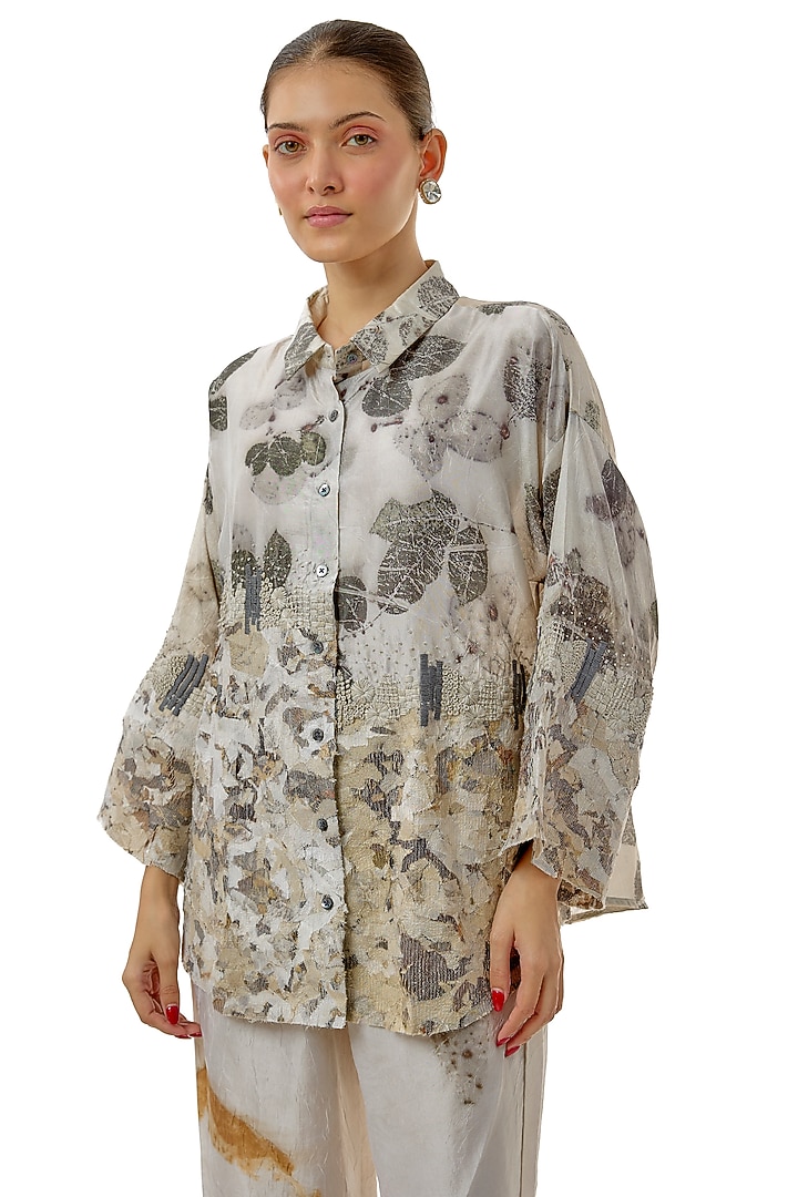 Grey Hand-Dyed Silk Printed Co-Ord Set by CoralbySeema at Pernia's Pop Up Shop