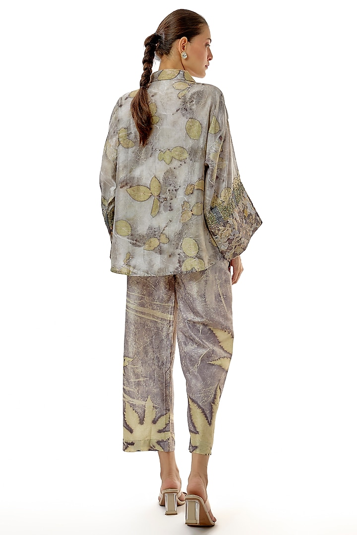 Grey Hand-Dyed Silk Printed & Zardosi Work Co-Ord Set by CoralbySeema at Pernia's Pop Up Shop