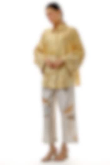 Yellow Hand-Dyed Silk Thread Zardosi Work Shirt by CoralbySeema at Pernia's Pop Up Shop