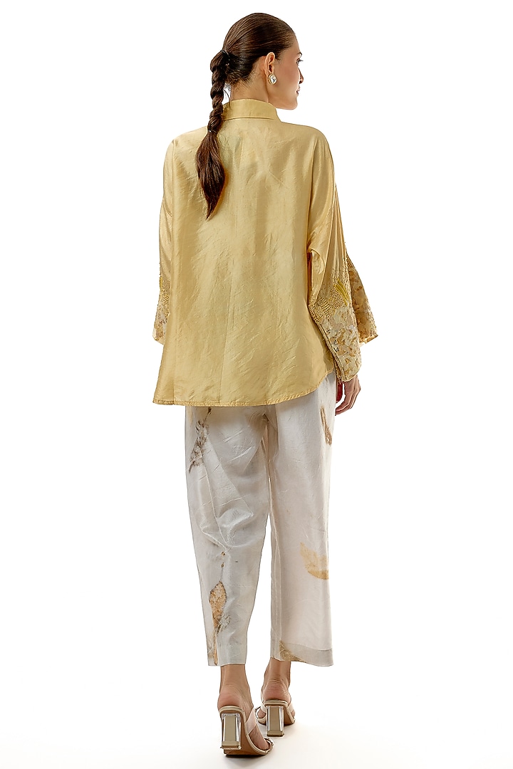 Yellow Hand-Dyed Silk Thread Zardosi Work Shirt by CoralbySeema at Pernia's Pop Up Shop