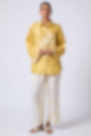 Yellow Silk Hand-Dyed Printed Co-Ord Set by CoralbySeema at Pernia's Pop Up Shop