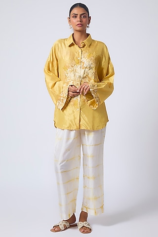 Yellow Silk Hand-Dyed Printed Co-Ord Set by CoralbySeema
