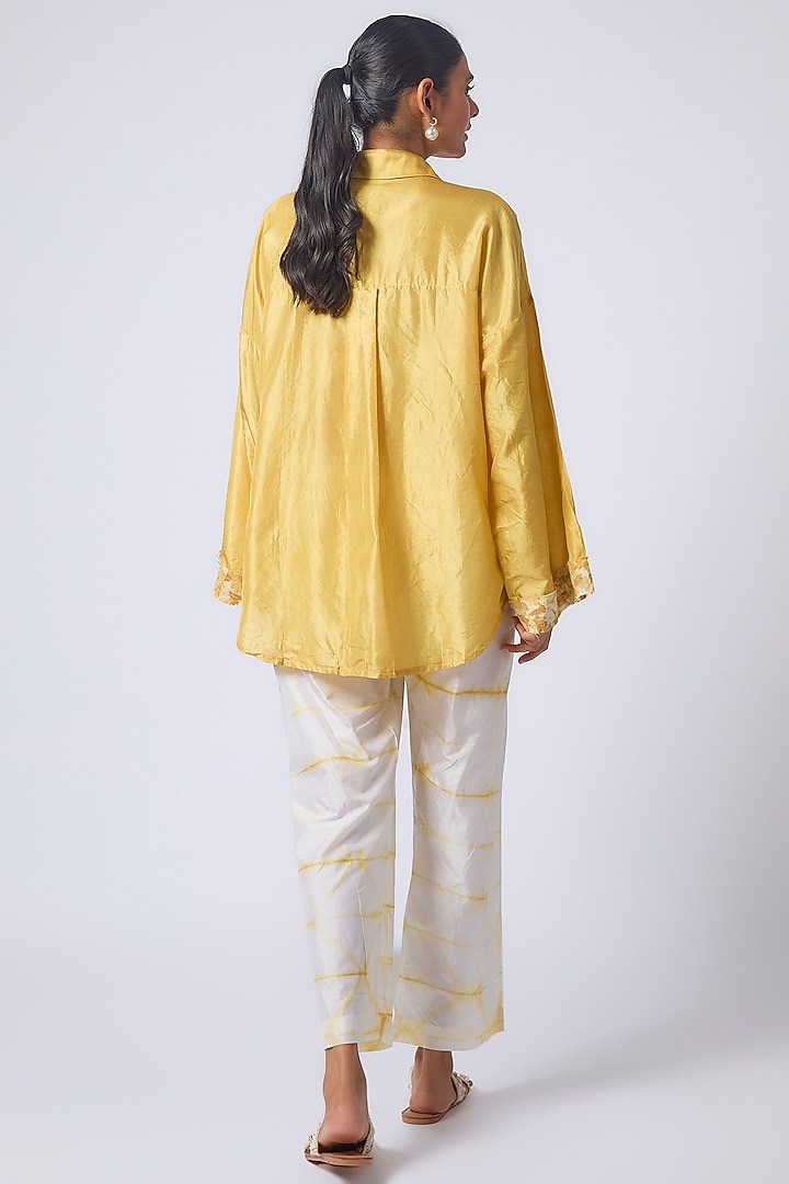 Yellow Silk Hand-Dyed Printed Co-Ord Set by CoralbySeema at Pernia's Pop Up Shop