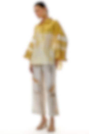 Yellow Pure Silk Hand Embroidered Shirt by CoralbySeema at Pernia's Pop Up Shop