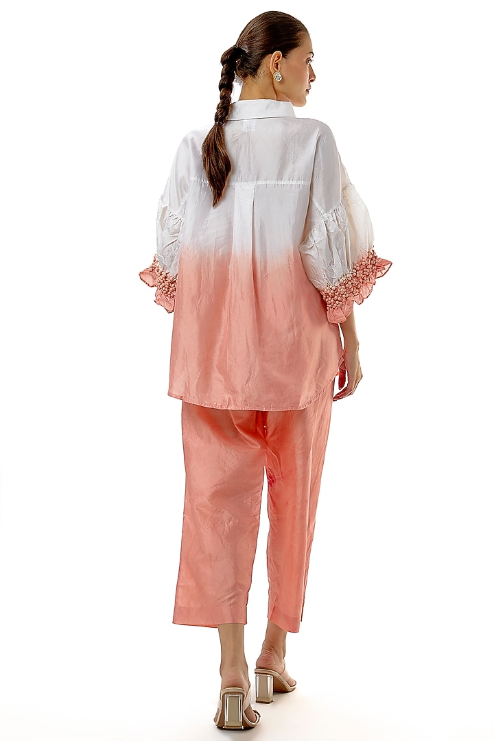 Peach Silk Embellished Hand-Dyed Co-Ord Set by CoralbySeema at Pernia's Pop Up Shop