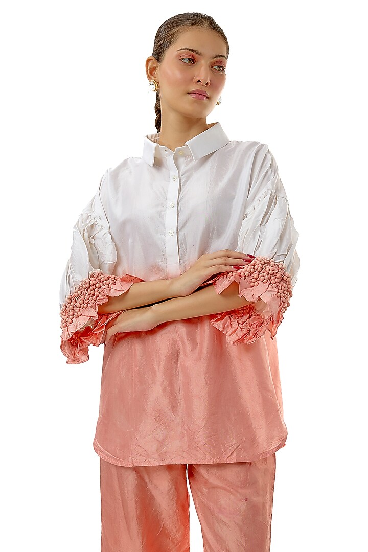 Peach Silk Embellished Hand-Dyed Co-Ord Set by CoralbySeema at Pernia's Pop Up Shop