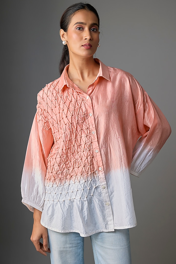 Coral Silk Embellished Hand-Dyed Shirt by CoralbySeema at Pernia's Pop Up Shop
