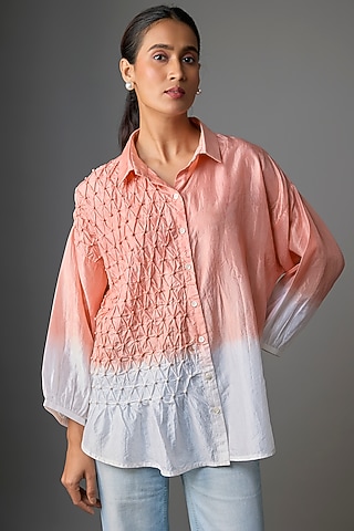 Coral Silk Embellished Hand-Dyed Shirt by CoralbySeema