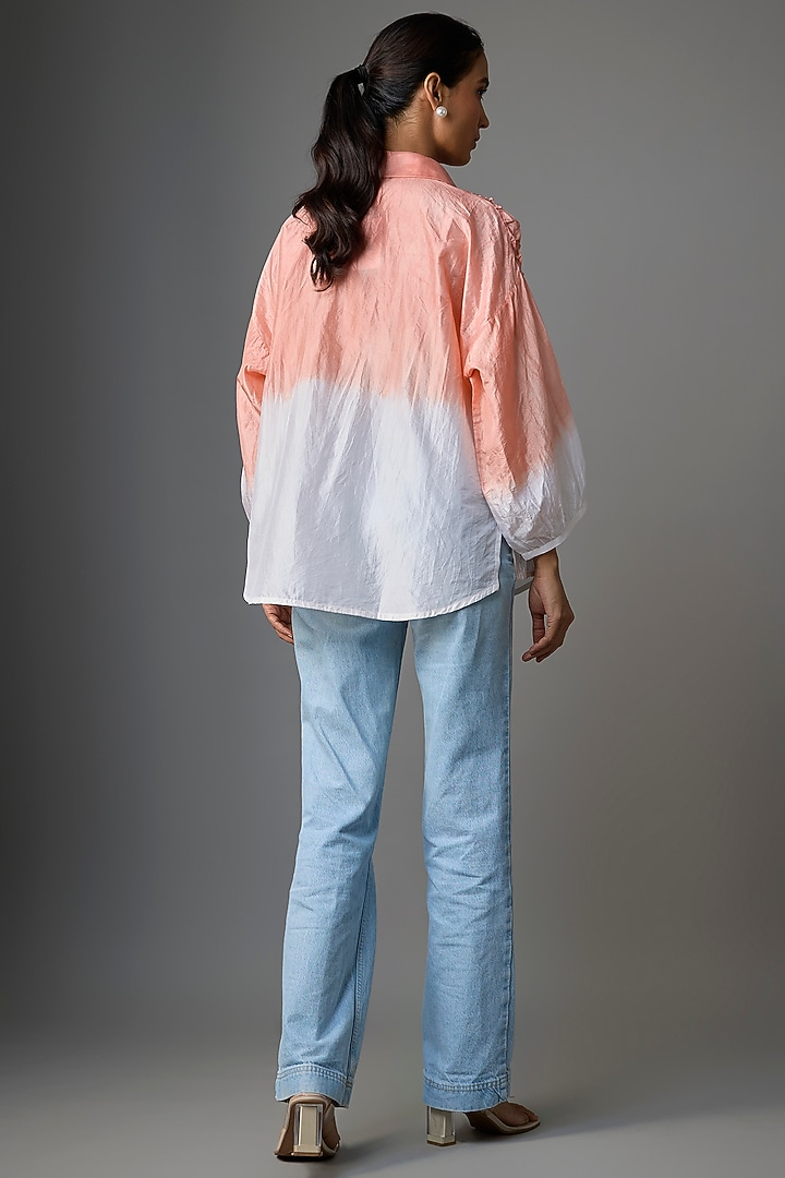 Coral Silk Embellished Hand-Dyed Shirt by CoralbySeema at Pernia's Pop Up Shop