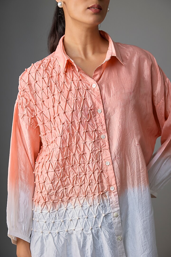 Coral Silk Embellished Hand-Dyed Shirt by CoralbySeema at Pernia's Pop Up Shop