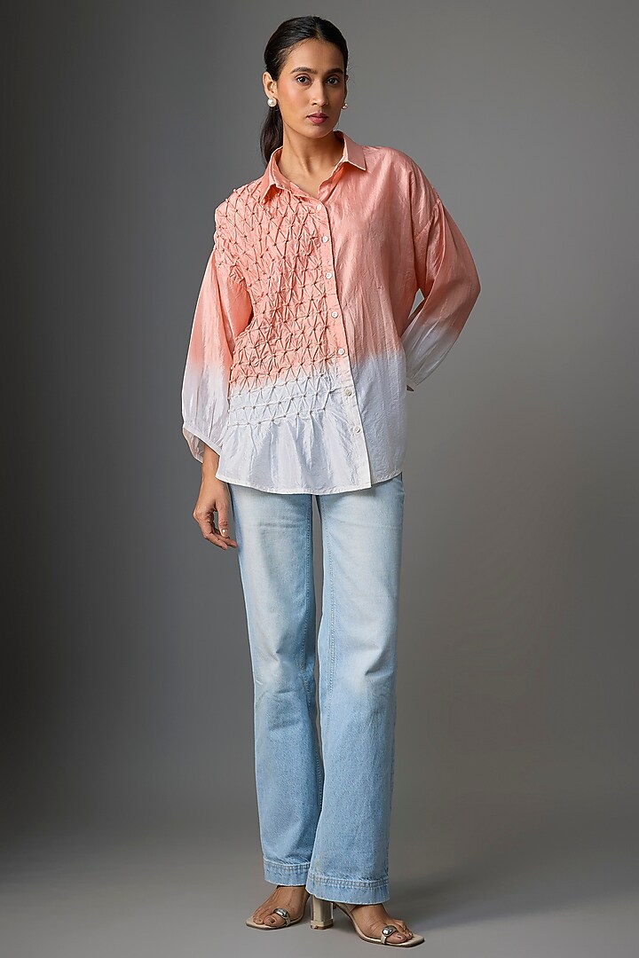 Coral Silk Embellished Hand-Dyed Shirt by CoralbySeema at Pernia's Pop Up Shop