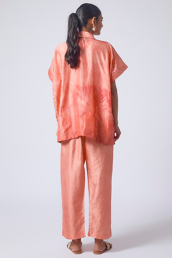 Peach Silk Hand-Dyed Printed Co-Ord Set by CoralbySeema at Pernia's Pop Up Shop