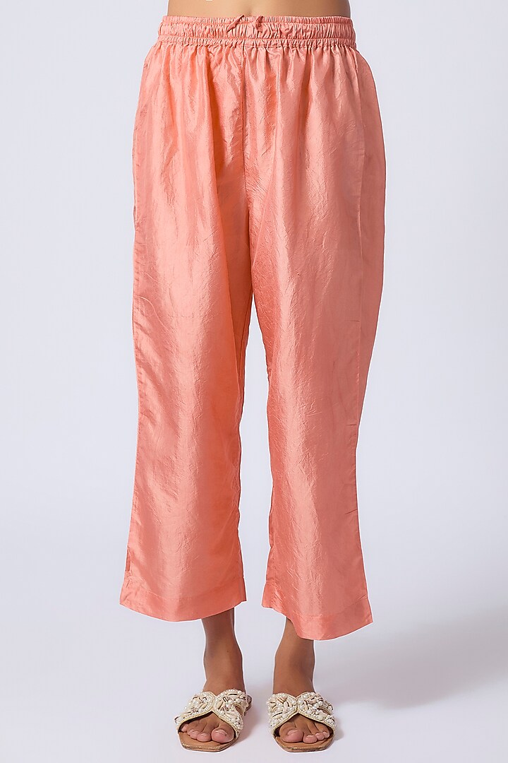 Peach Silk Hand-Dyed Printed Co-Ord Set by CoralbySeema at Pernia's Pop Up Shop