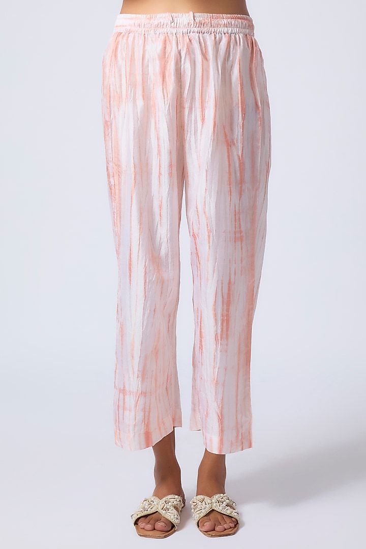 Peach Pure Silk Tie-Dye Printed & Embroidered Kurta Set by CoralbySeema at Pernia's Pop Up Shop
