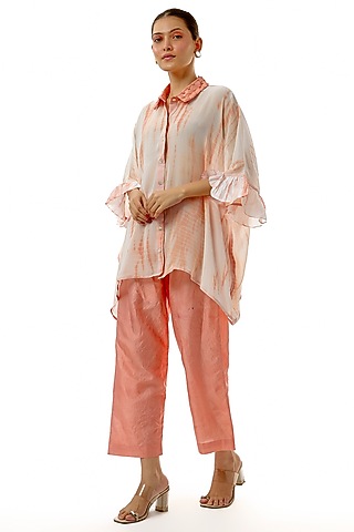 Peach Silk Georgette & Mulberry Silk Co-Ord Set by CoralbySeema