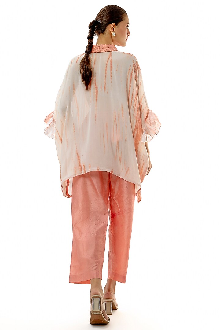 Peach Silk Georgette & Mulberry Silk Co-Ord Set by CoralbySeema at Pernia's Pop Up Shop