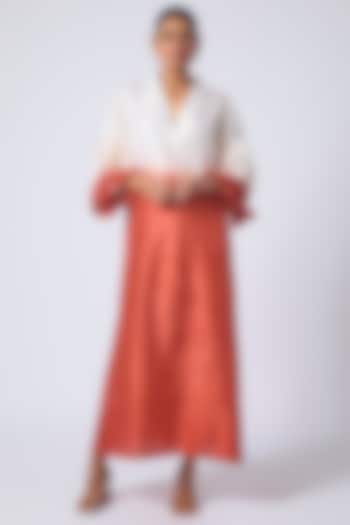 Red Mulberry Silk Hand-Dyed Printed Vacation Dress by CoralbySeema at Pernia's Pop Up Shop