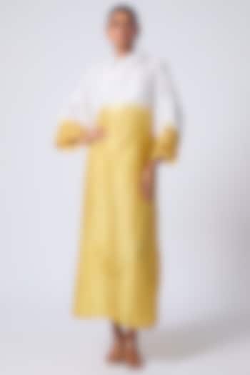 Yellow Mulberry Silk Hand-Dyed Printed Vacation Dress by CoralbySeema at Pernia's Pop Up Shop