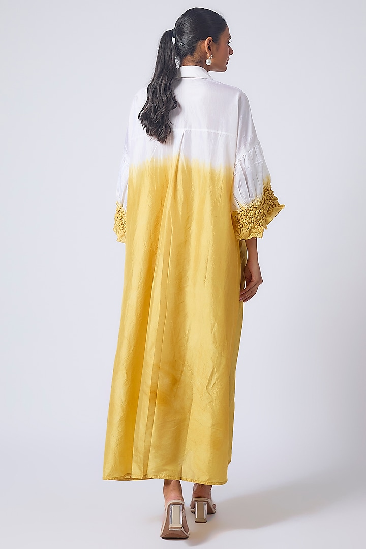 Yellow Mulberry Silk Hand-Dyed Printed Vacation Dress by CoralbySeema at Pernia's Pop Up Shop