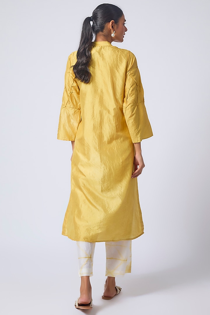 Yellow Mulberry Silk Kurta Set by CoralbySeema at Pernia's Pop Up Shop
