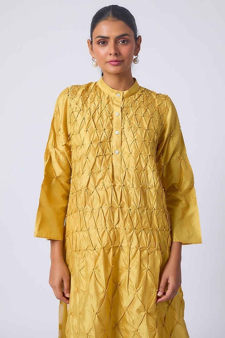 Yellow Mulberry Silk Kurta Set by CoralbySeema at Pernia's Pop Up Shop