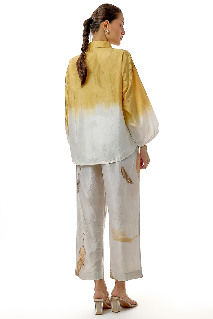 Yellow Silk Embellished Shirt by CoralbySeema at Pernia's Pop Up Shop