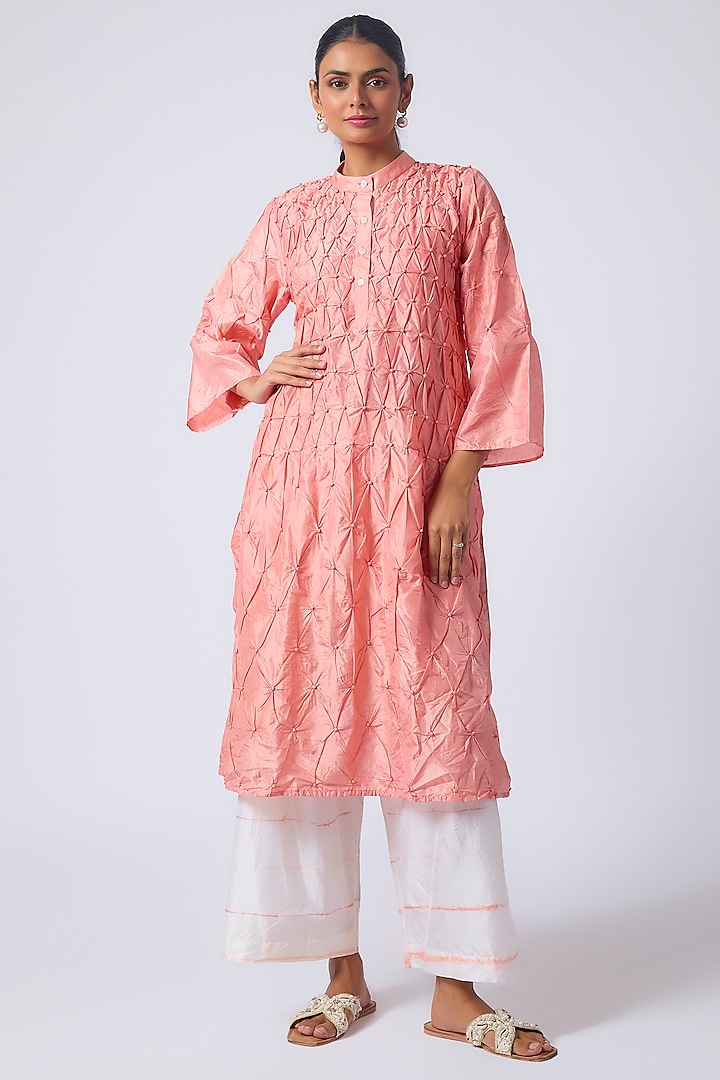 Pink Mulberry Silk Kurta Set by CoralbySeema at Pernia's Pop Up Shop