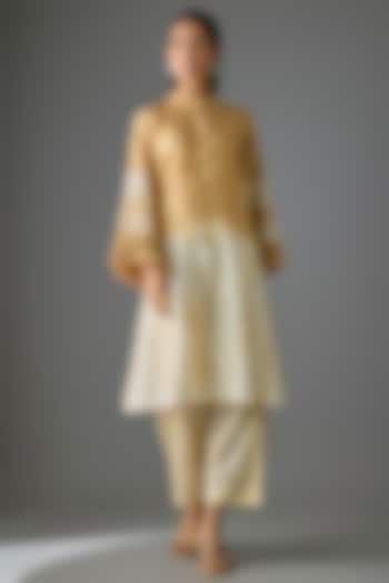 Beige Silk Kurta Set by CoralbySeema at Pernia's Pop Up Shop