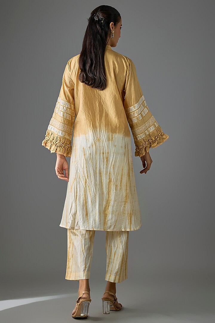 Beige Silk Kurta Set by CoralbySeema at Pernia's Pop Up Shop