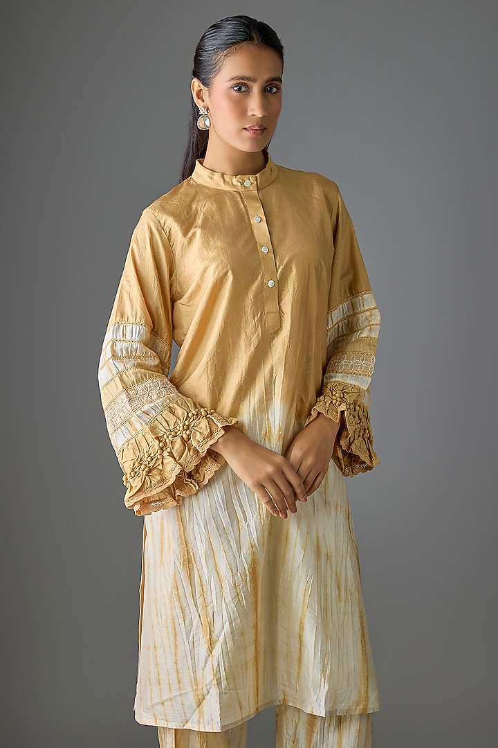 Beige Silk Kurta Set by CoralbySeema at Pernia's Pop Up Shop