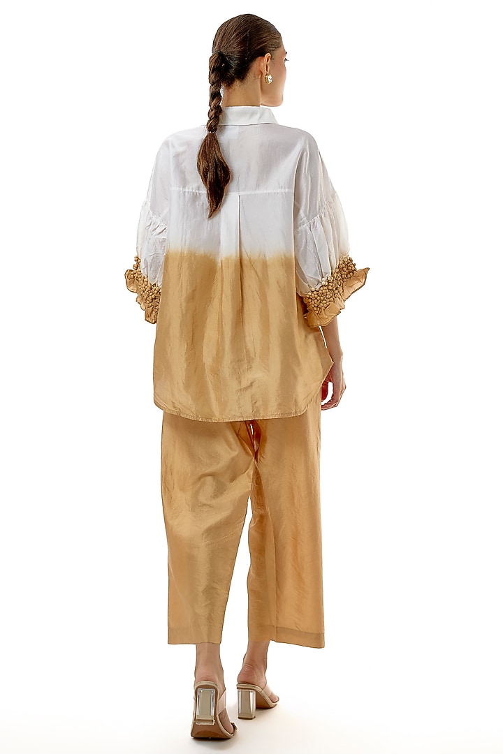 Beige Silk Embellished Hand-Dyed Co-Ord Set by CoralbySeema at Pernia's Pop Up Shop