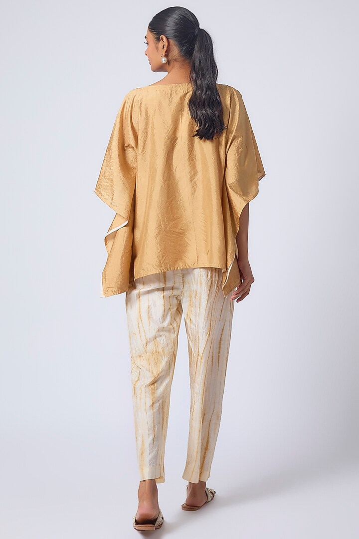 Beige Pure Silk Tie-Dye & Embroidered Kaftan Set by CoralbySeema at Pernia's Pop Up Shop