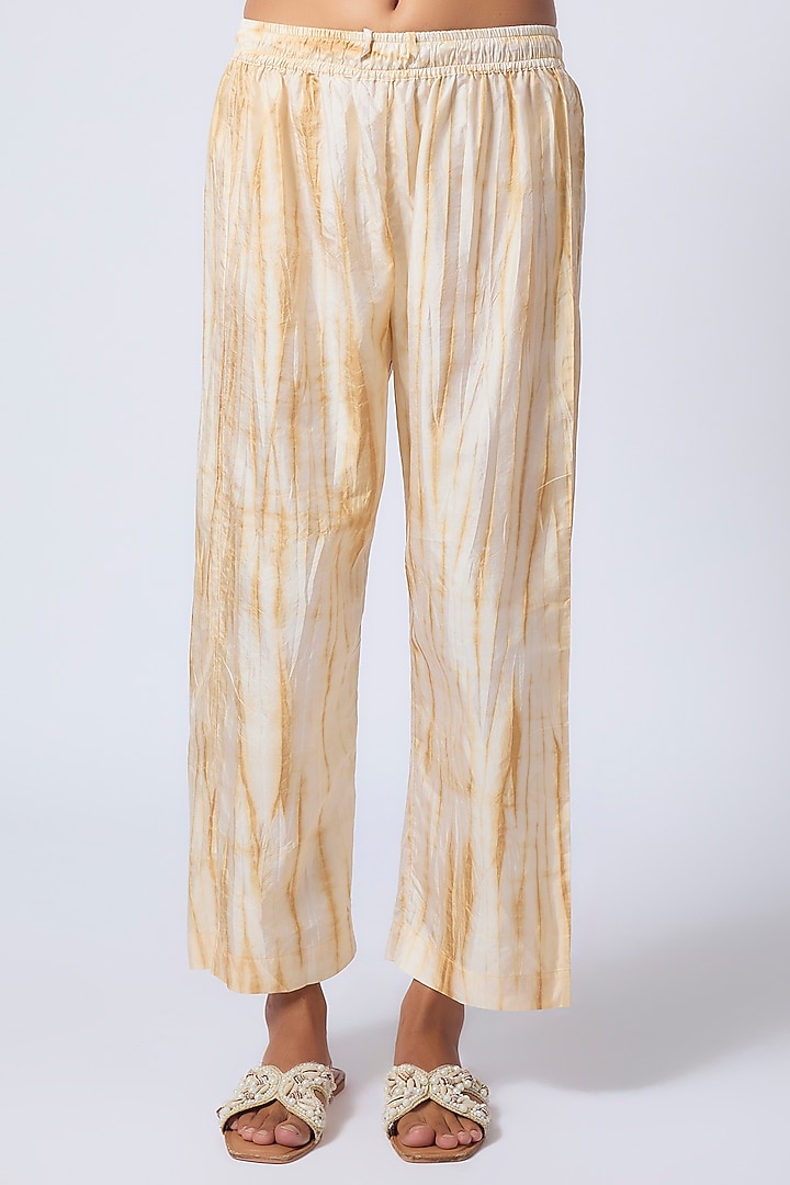 Beige Pure Silk Tie-Dye & Embroidered Kaftan Set by CoralbySeema at Pernia's Pop Up Shop