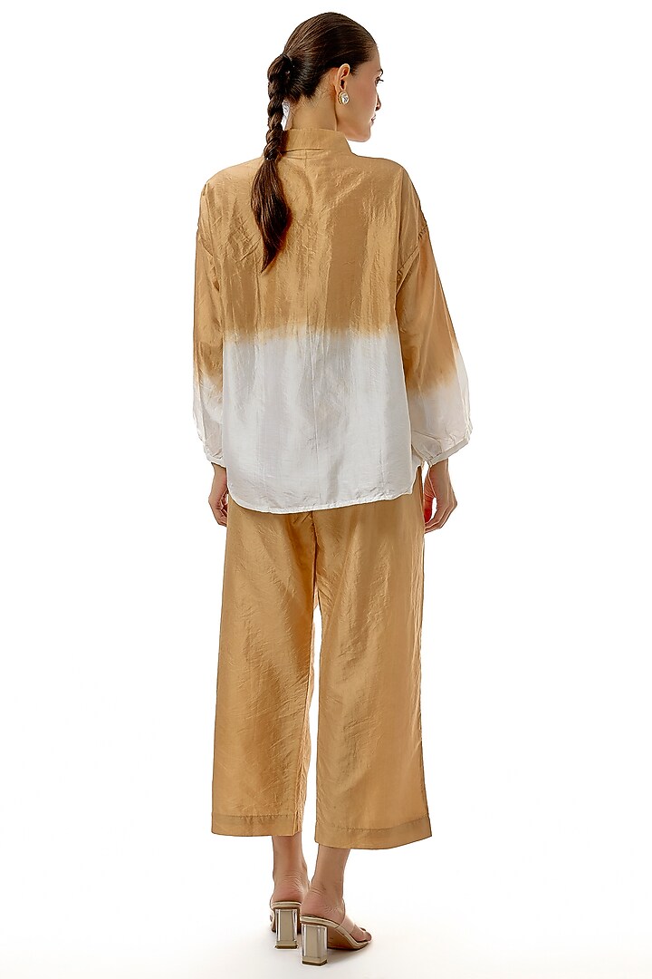 Beige Silk Embellished Shirt by CoralbySeema at Pernia's Pop Up Shop