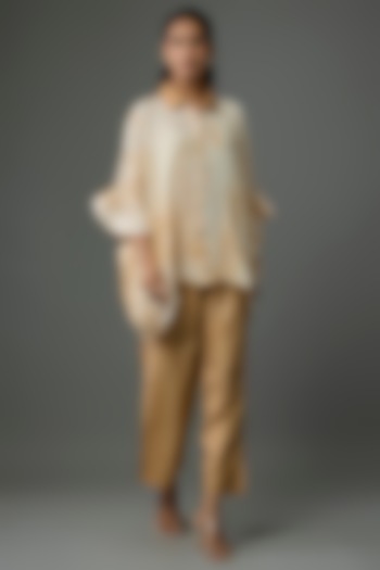 Beige Silk Georgette Co-Ord Set by CoralbySeema at Pernia's Pop Up Shop