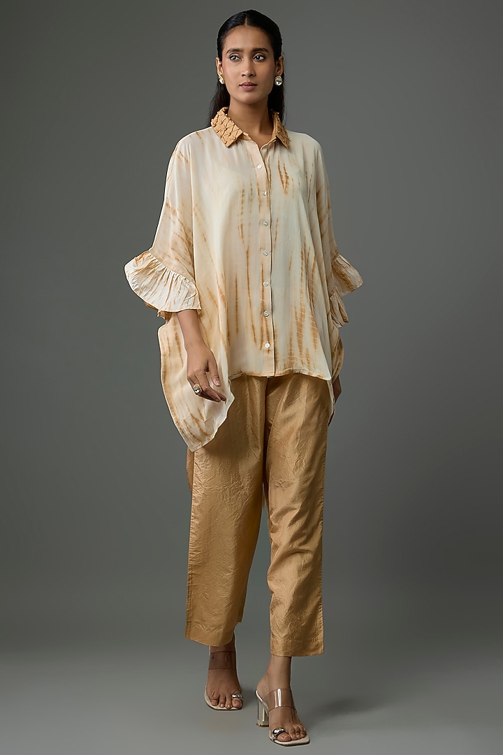 Beige Silk Georgette Co-Ord Set by CoralbySeema at Pernia's Pop Up Shop