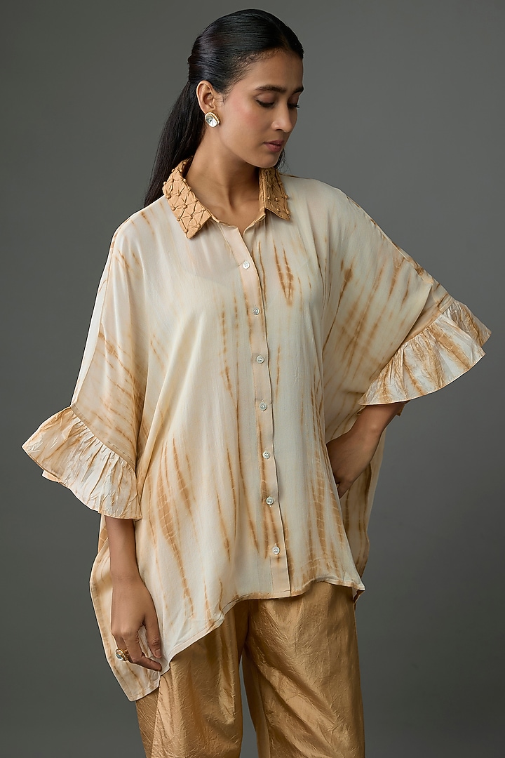 Beige Silk Georgette Co-Ord Set by CoralbySeema at Pernia's Pop Up Shop
