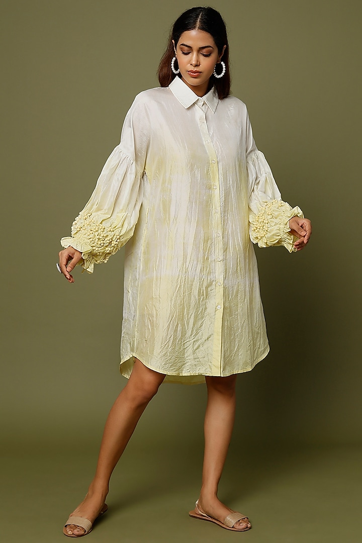 Lime & White Hand-Dyed Shirt Dress by CoralbySeema