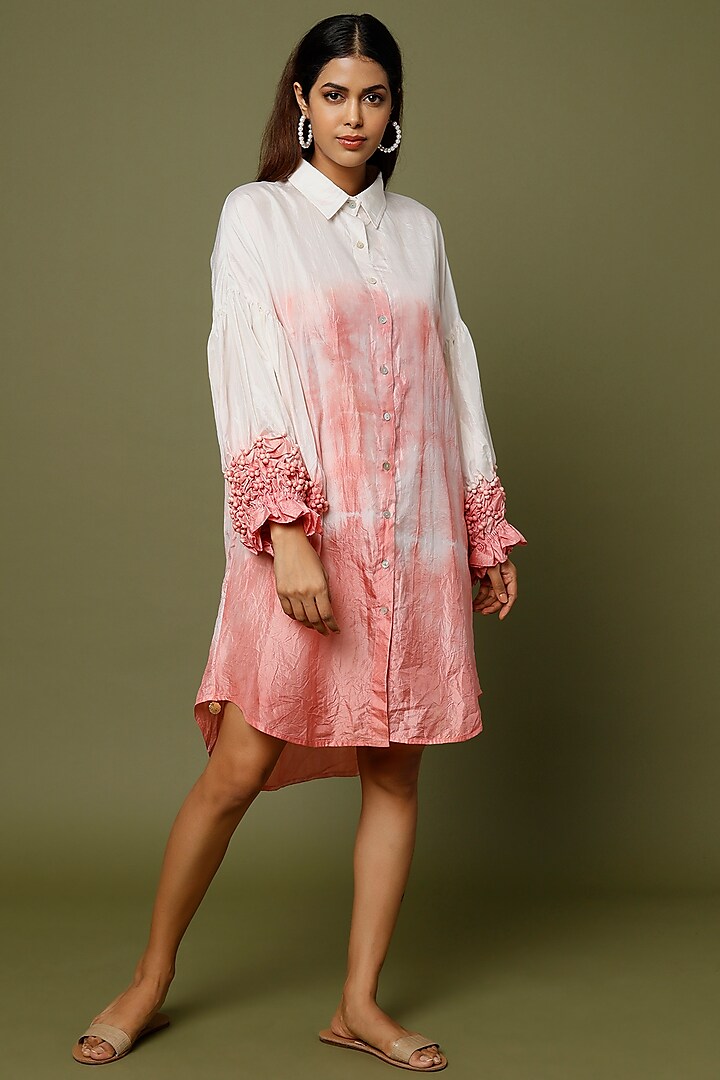 Pink & White Hand-Dyed Shirt Dress by CoralbySeema